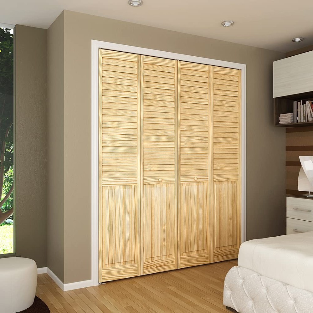 Kimberly Bay Closet Door, Bi-Fold, Plantation Louver-Panel Solid Core Unfinished