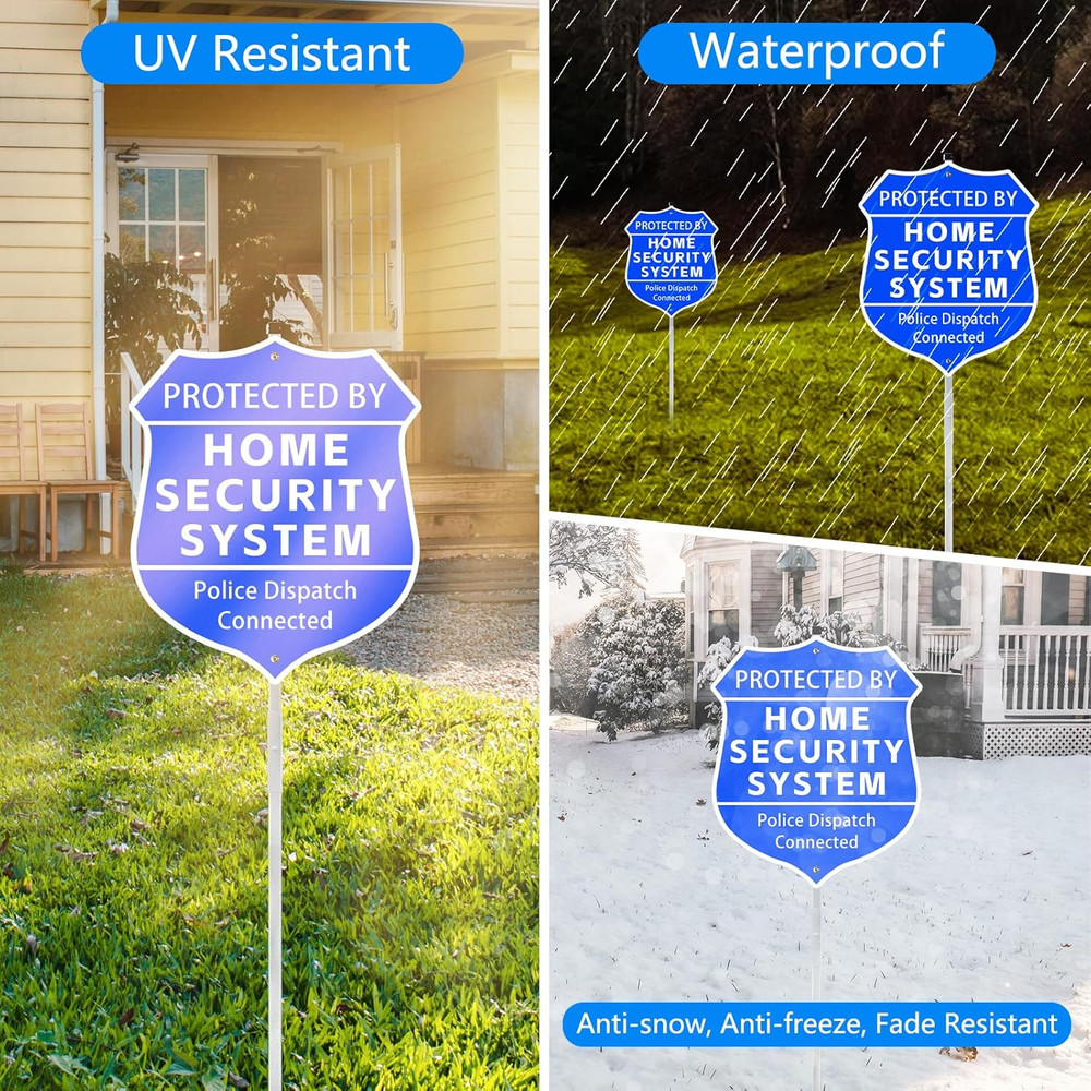 Home Security Yard Sign 9x28 Shield w Stake Protected By Security System Warning