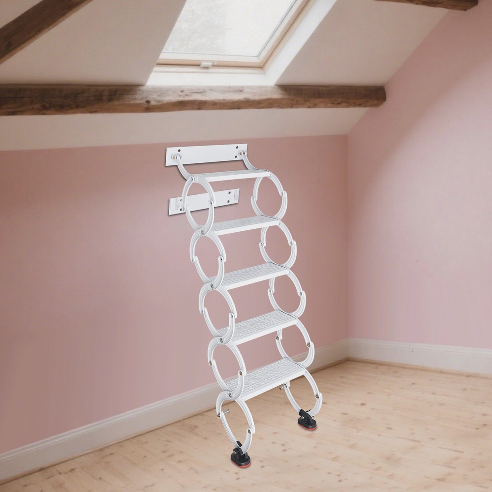 NEW Wall Mounted Attic Ladder Pull Down Telescoping Step Ladder 5 Steps Ladder