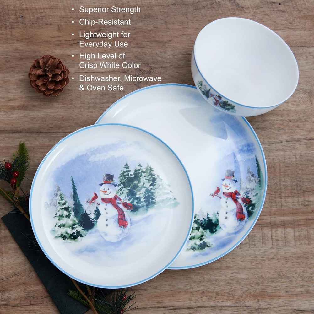 Snowman Forest Chip Resistant 12 Piece Dinnerware Set, Service for 4