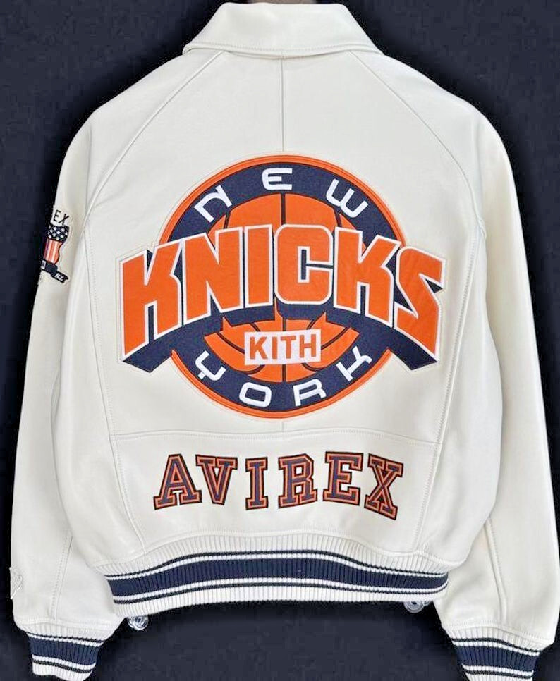 Avirex x KITH Knicks Varsity Jacket NBA New York Cream Bomber Limited Edition