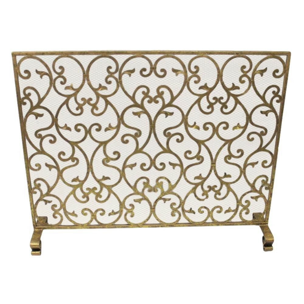 Classic Gold Scroll Leaf Swirl Fireplace Screen Iron Vintage Style Firescreen