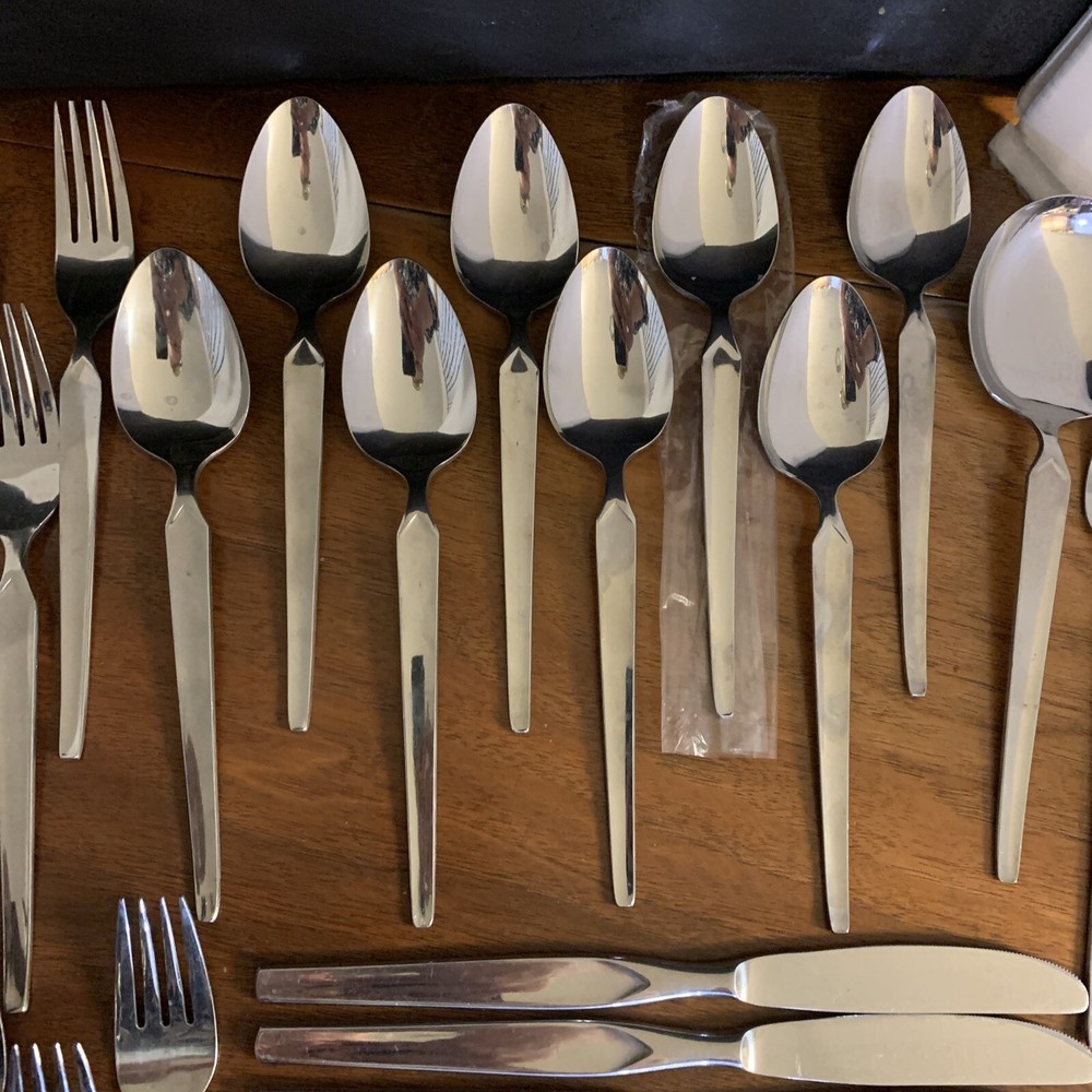 Haddon Hall MCM Modern Stainless Silverware Flatware 48pc Serving Pcs Japan