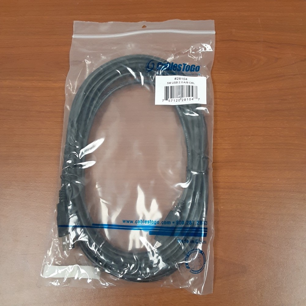 Printer Cable USB 2.0 A/B...5M/16.4 Ft. Cables Tp Go...Black...NEW!