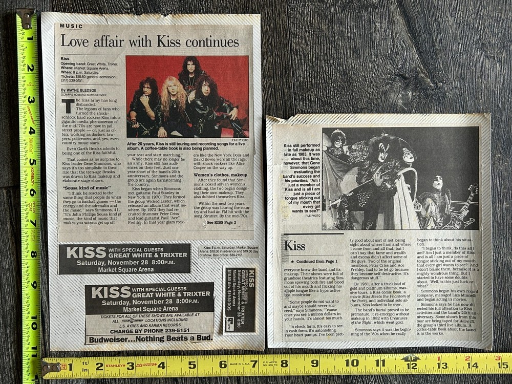 KISS Concert Ad Advert Clippings Revenge Tour Indiana 1992 Lot Vintage Kiss