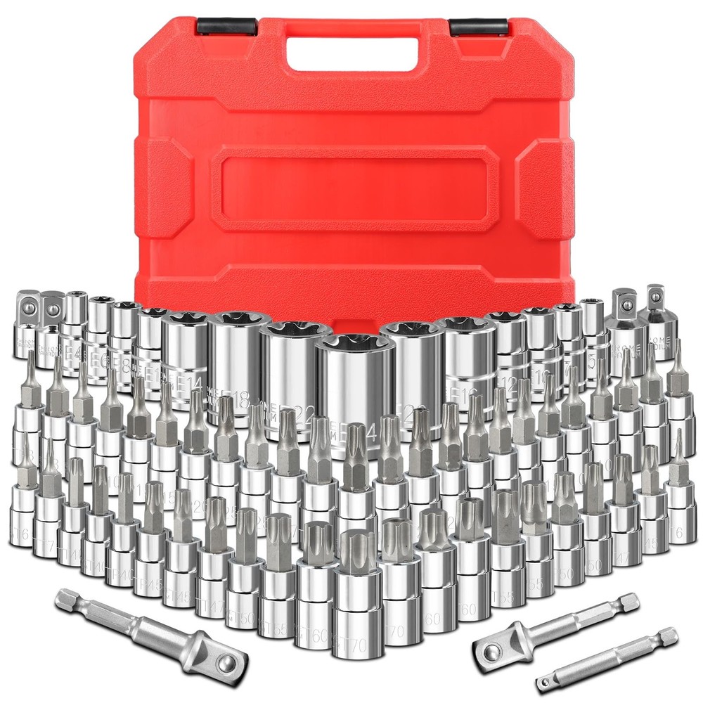 67-Piece Master Torx Bit Socket and E-Torx Socket Set, 1/4” 3/8” 1/2” Drive(E...