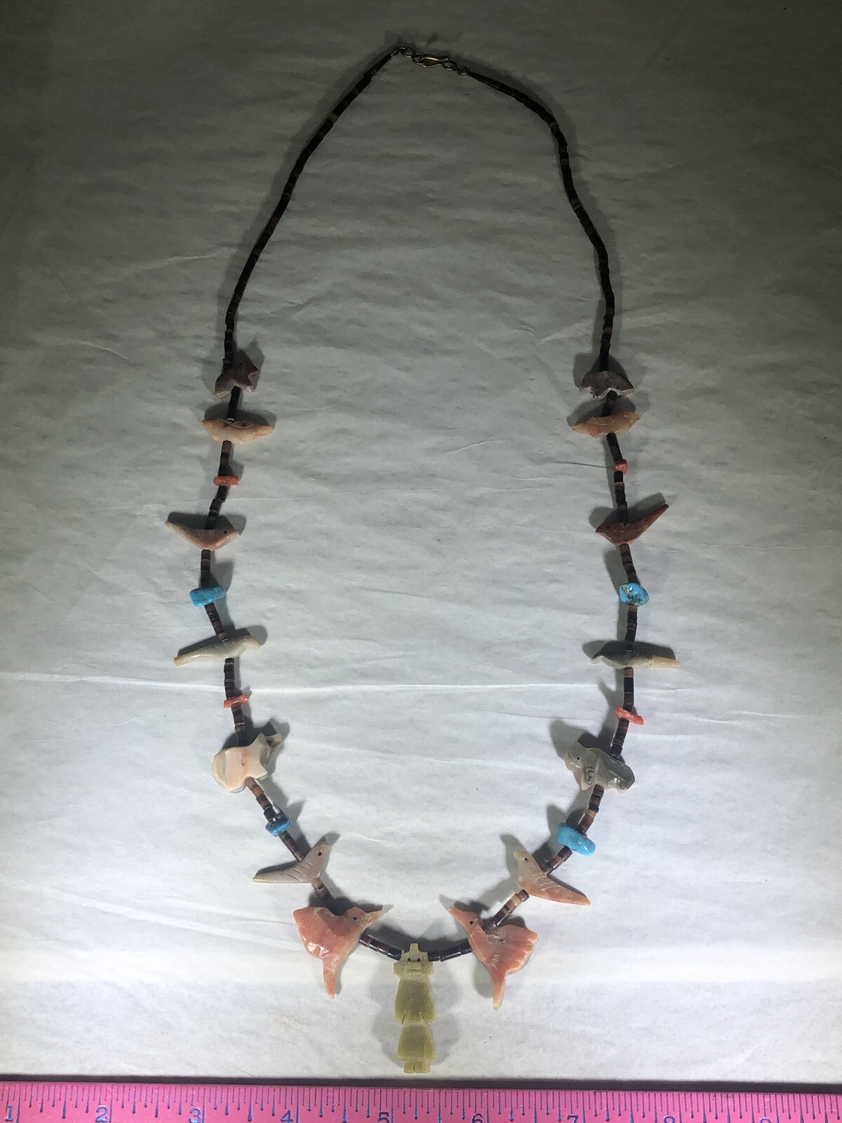 RARE VINTAGE ANTIQUE SOUTH WESTERN NATIVE AMERICAN HAND CARVED FETISH NECKLACE