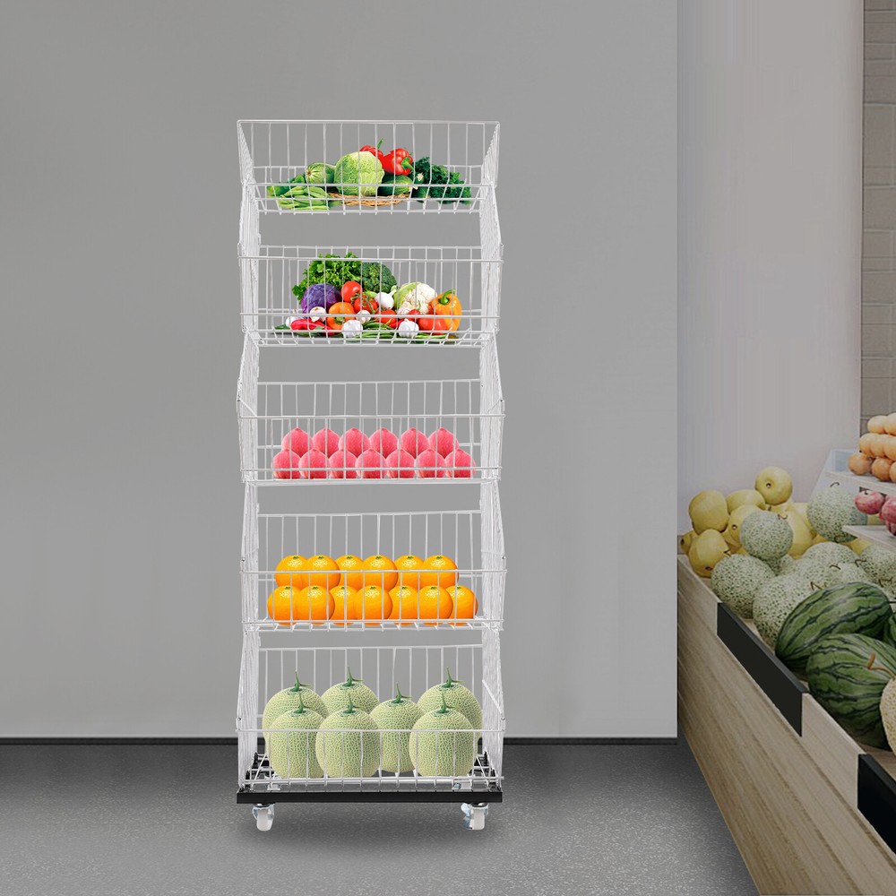 5 Tier Wire Grid Retail Display Shelf Merchandise Display Rack Stand with Wheels