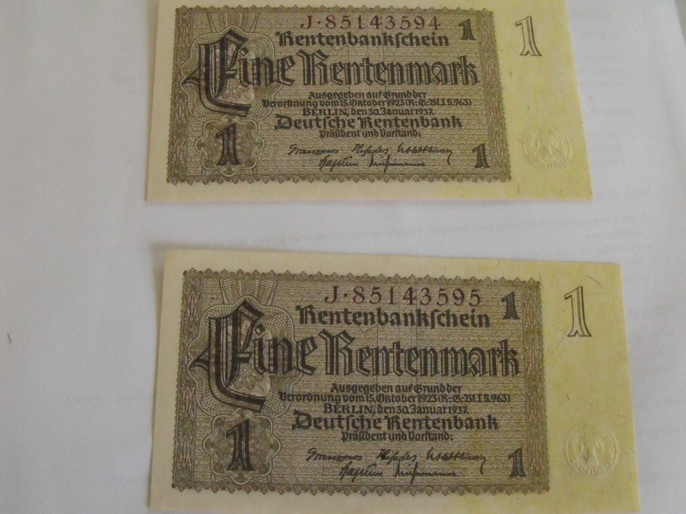 (2) German 1 Reichsmark currency