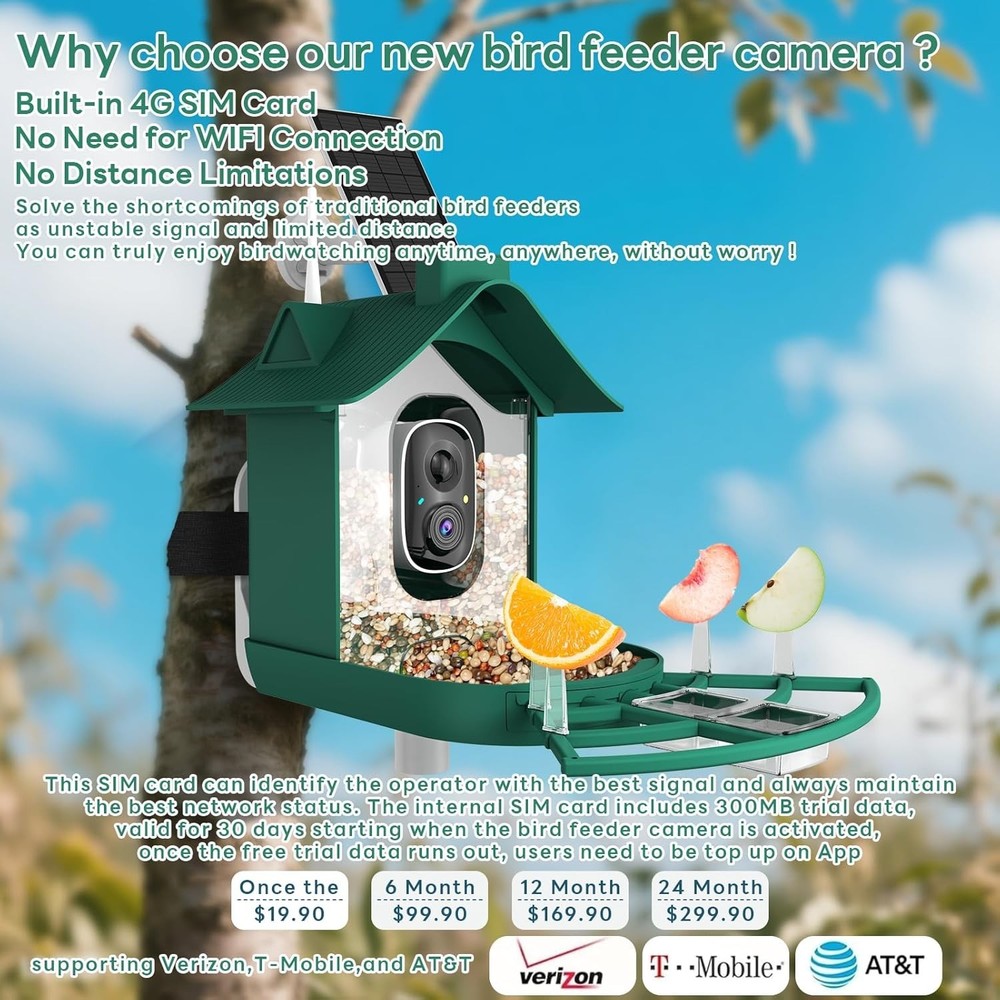 Smart Bird Feeder with 2K Live View Camera & AI Identify with Solar Panel,Night
