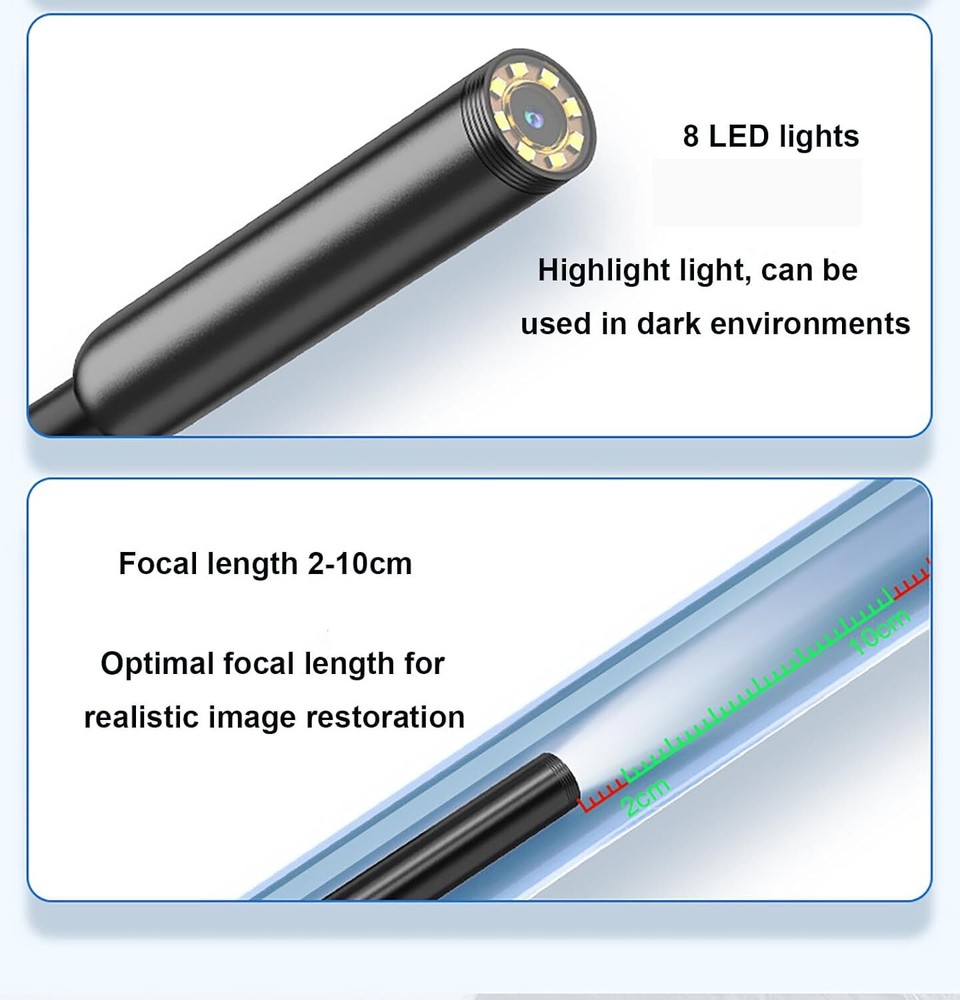 Endoscope Camera w/Light for iPhone, 1080p HD, 8 Adjustable Lights,16.4Ft Cable