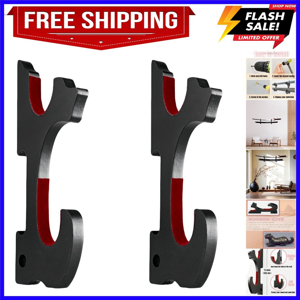 2/Set Sword Hook Wall Mount Samurai Sword Hanger Display Holder Adjustable fo...