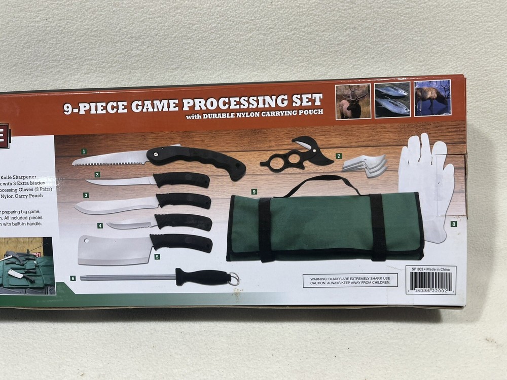 Fish & Game 9-Piece Game Processing Set w/Durable Nylon Carrying Pouch NEW