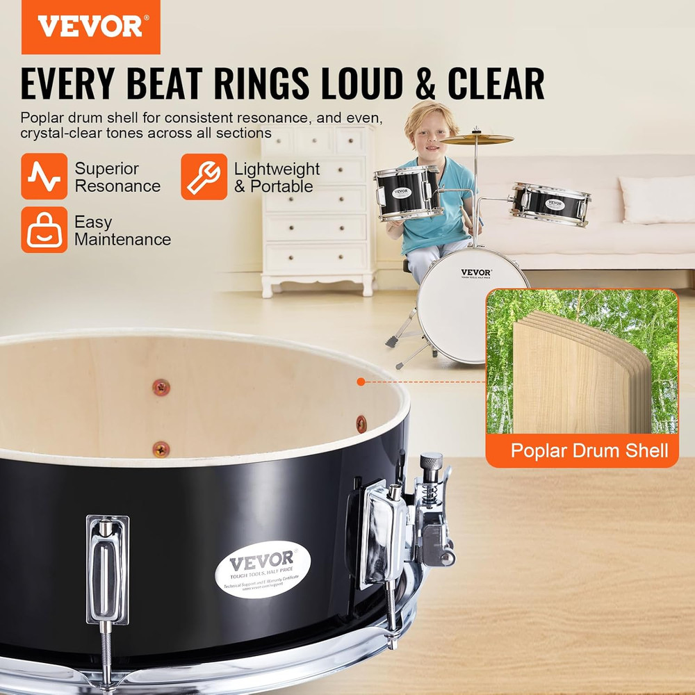 Kids Drum Set, 14 in 3-Piece Beginner Drum Sets Junior Drums Set with Adjustable