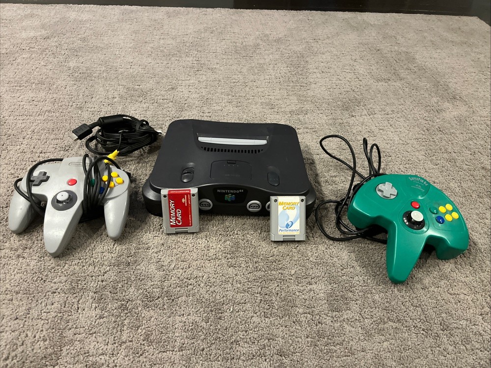 Nintendo 64 Bundle 2 Controllers Power Supply  And 2 Memory Card Clean Video N64