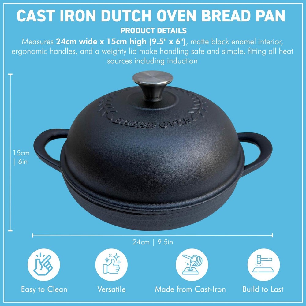 24cm Cast Iron 𝗗𝗨𝗧𝗖𝗛 𝗢𝗩𝗘𝗡 𝗕𝗥𝗘𝗔𝗗 𝗣𝗔𝗡 for Artisan Bread