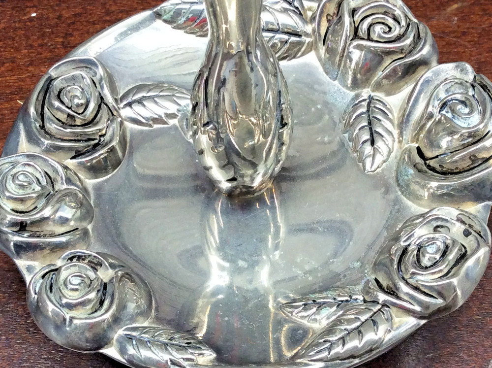 Godinger Ring Holder Dish Vintage Silver Plated Rose Design 3.5"