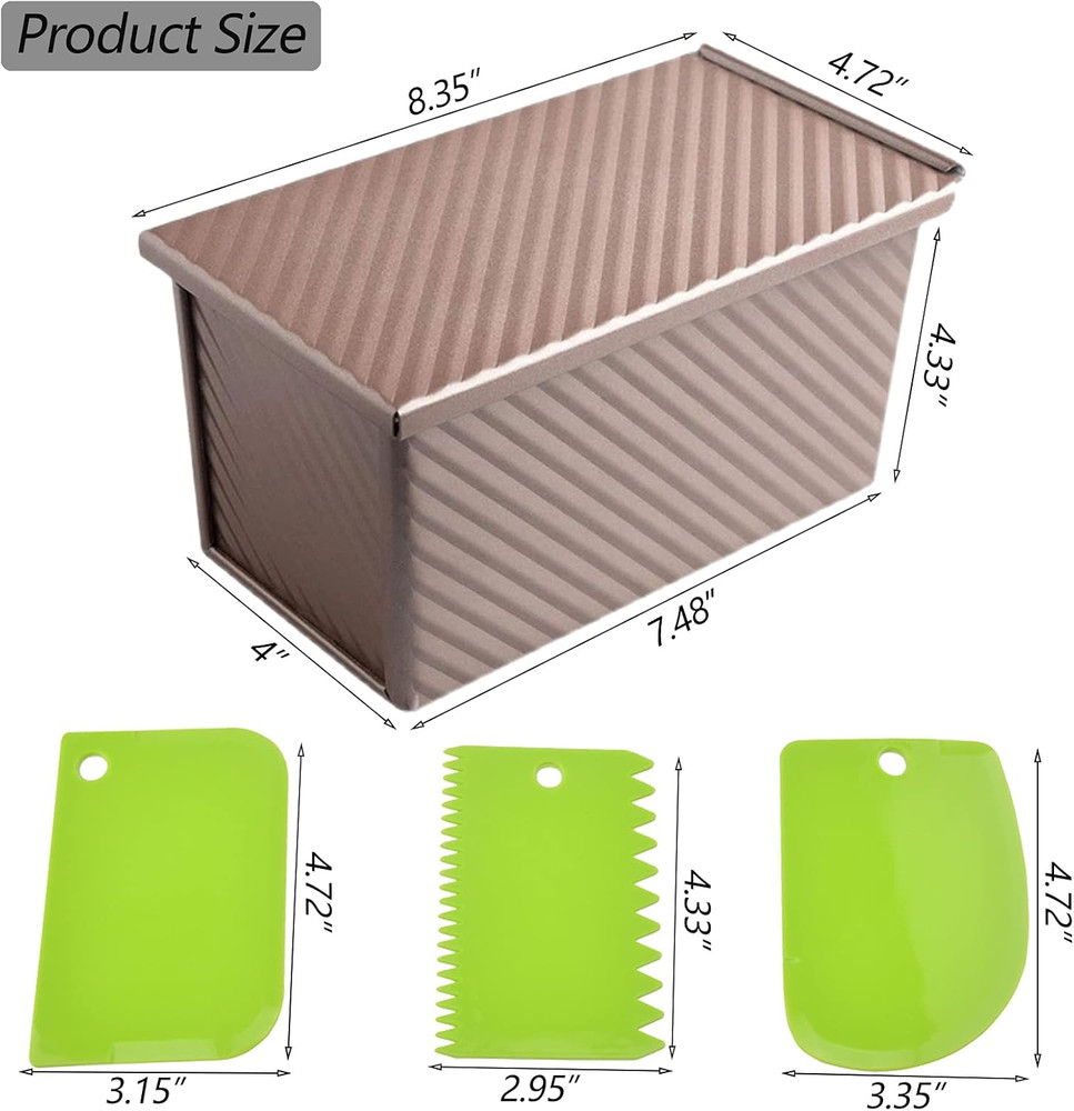 Pullman Loaf Pan with Lid, 1Pound Dough Capacity Rectangular Bread Pan, Non-Stic