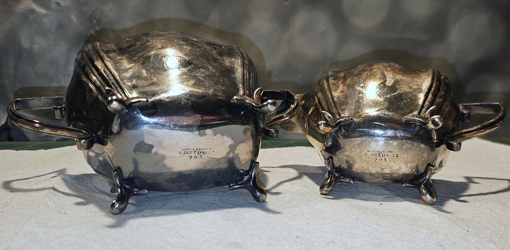 Antique WS&S (William Suckling & Sons) Silverplate Cream & Sugar #793, England