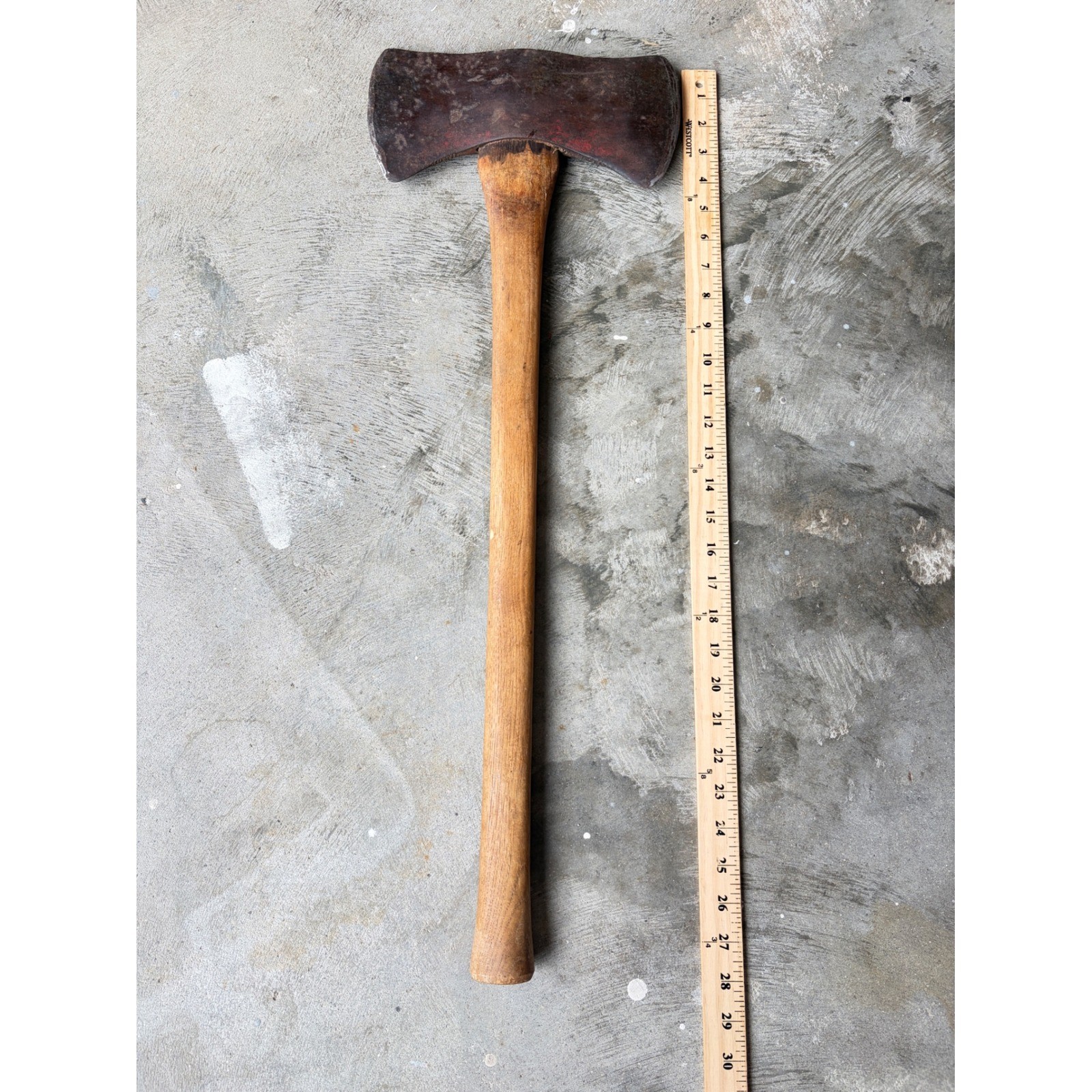 Vintage Double Bit Axe Head on Handle 1940s-60s Logging Tool Needs Re-Wedge