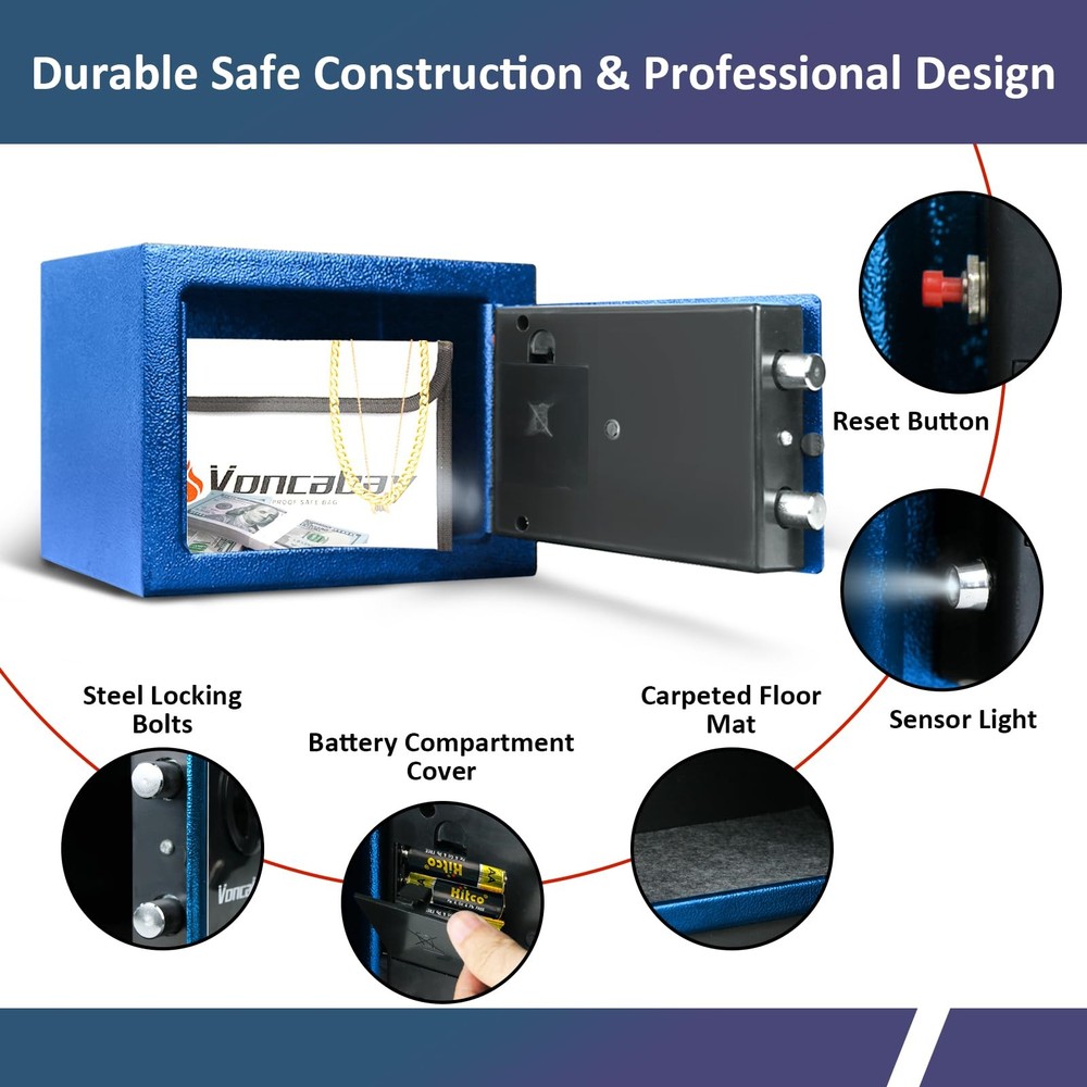 Voncabay Money Safe Box for Home with Sensor Light & Fireproof Security Safe Box