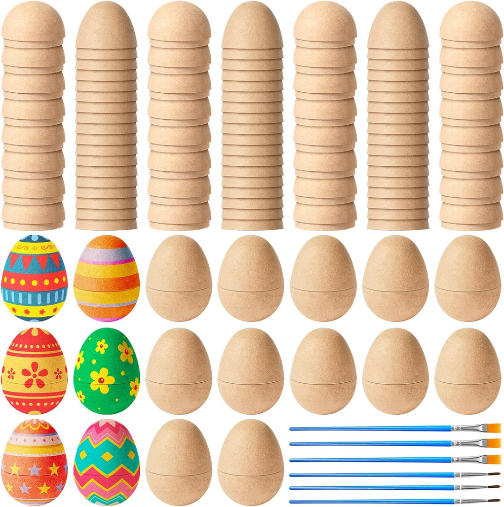 72 Pcs DIY Paper Mache Easter Eggs Bulk 3 Inch Empty Easter Egg with 72 Pcs Pain
