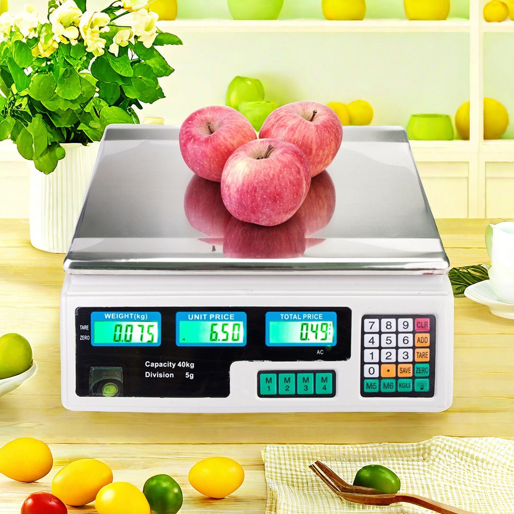 Digital Tabletop Scale - 40kg/88lbs Capacity, Commercial Postal, Switch & White