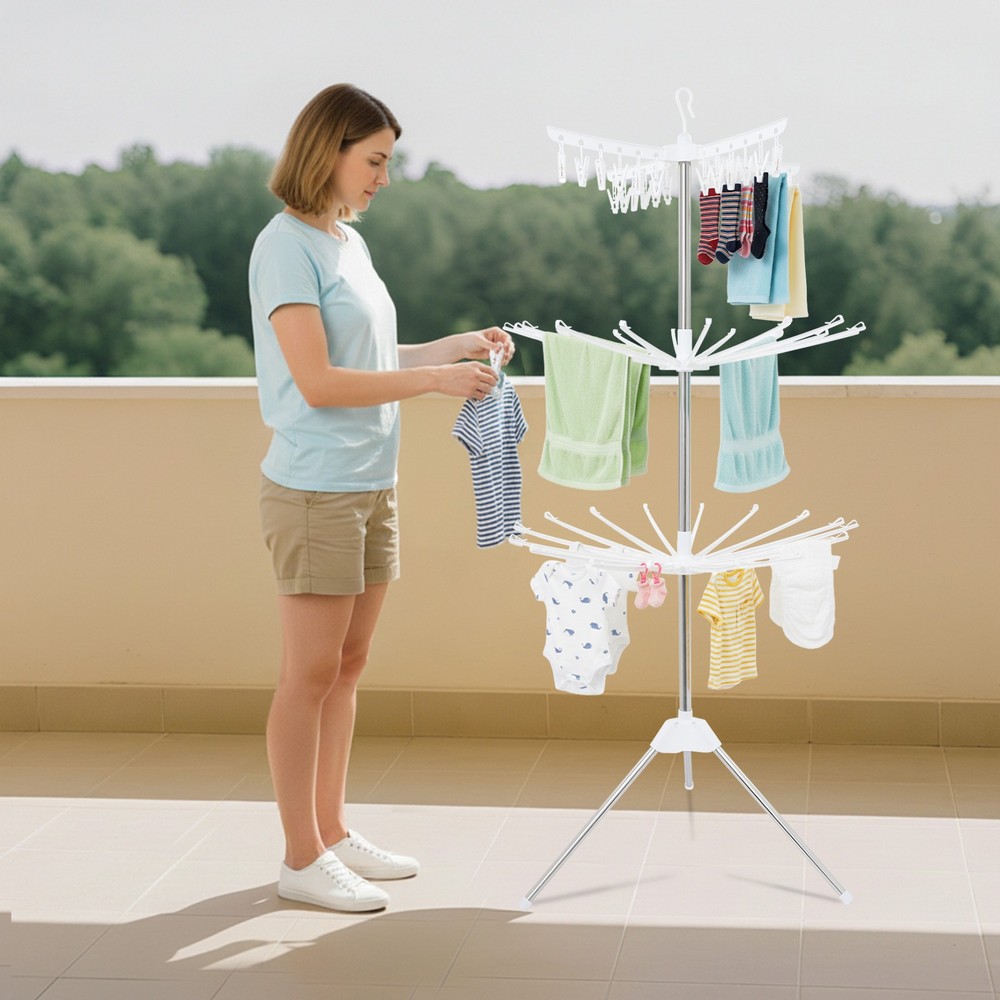 Foldable Clothes Drying Rack 3-Tier Laundry Drying Rack Rotating Clothing Rack