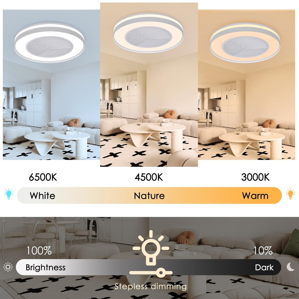 Smart Low Profle Ceiling Fans with 3-Dimmable Light Remote/APP Control, 20" B...