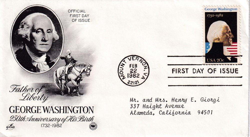 STAMP US SCOTT 1952 "Washington" 20 CENT 1982 FDC - B