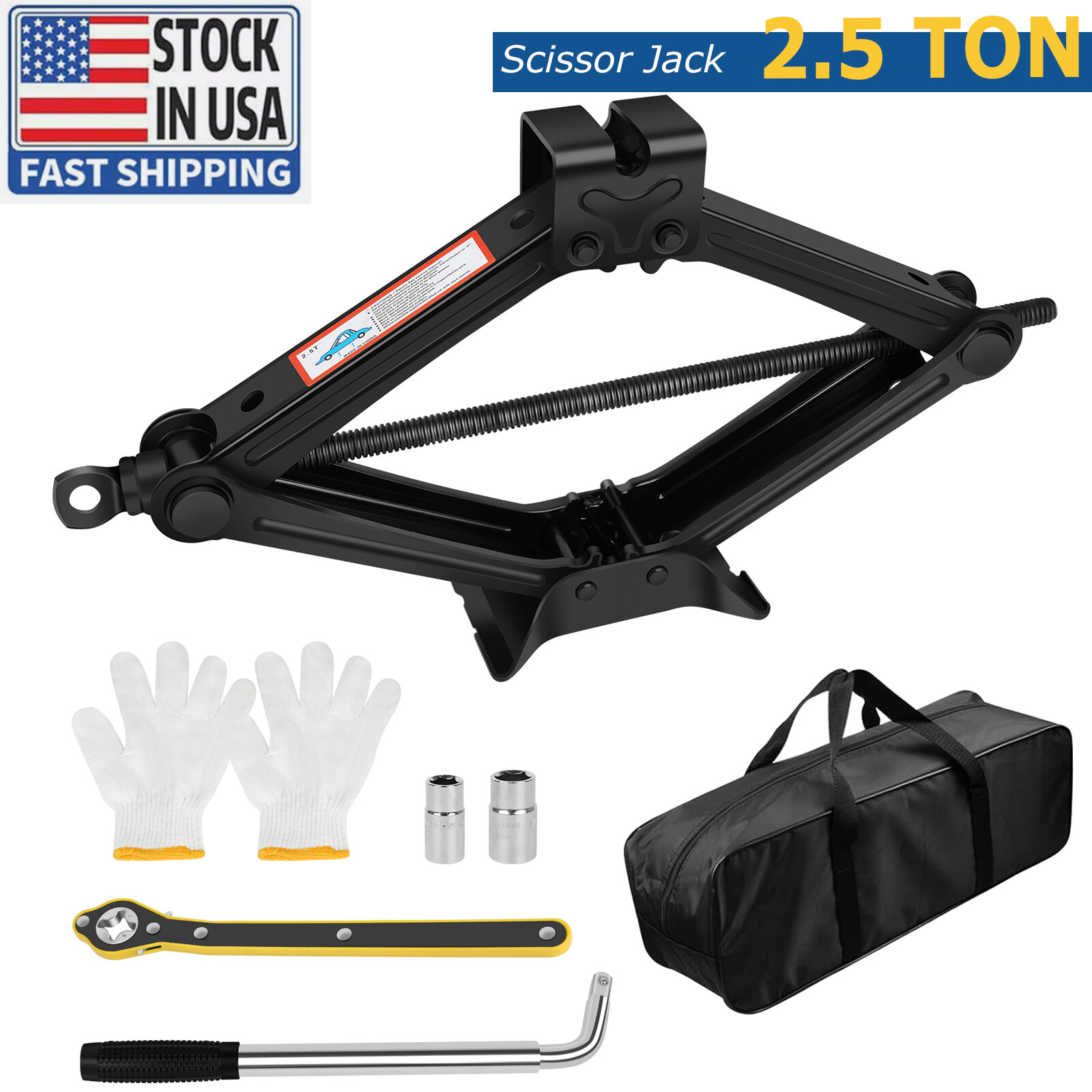 Scissor Jack 2.5 Ton 5512lbs Steel Scissor Car Kit Lift Jack Kit w/Lug Wrench US