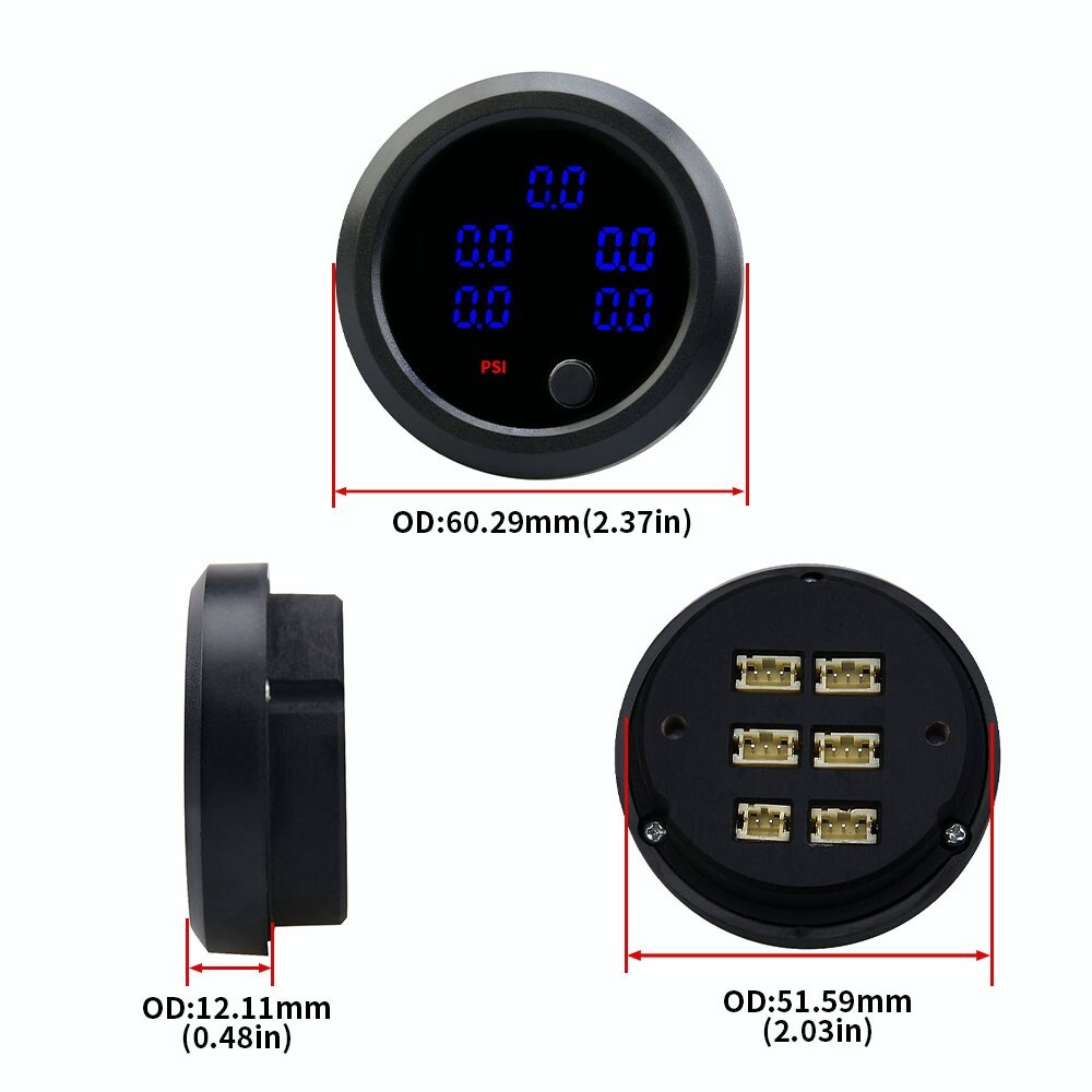 52mm Five Display Air Pressure Gauge 0-232 PSI Air Ride Air Suspension 5X 1/8NPT