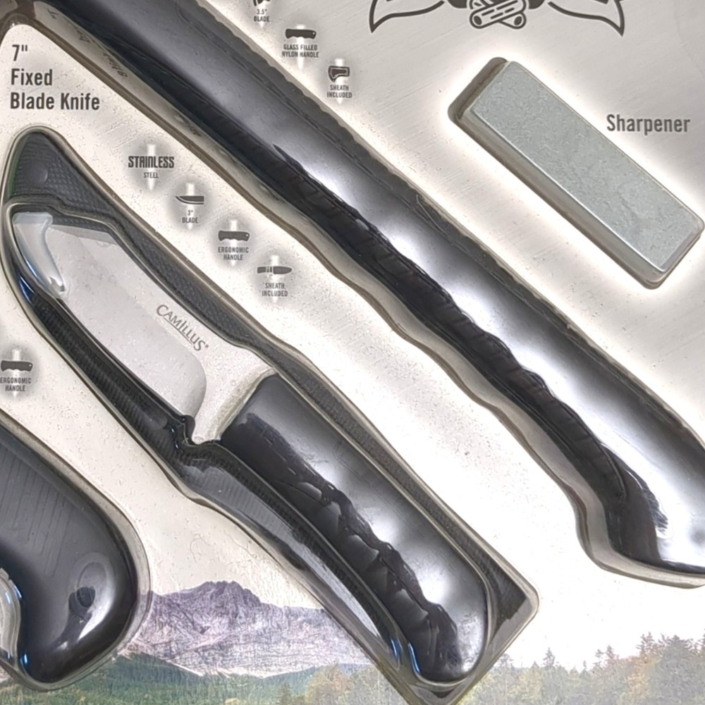 Camillus Multi-Tool Camp Pack, 4-Tools, 13" Hatchet and Sheath, 7" Fixed Bladed