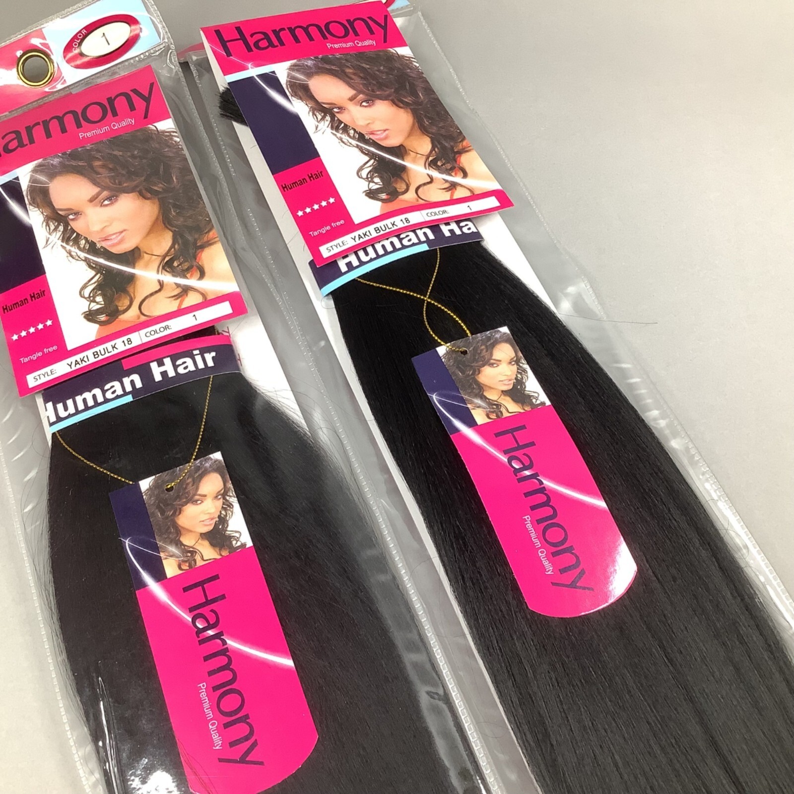 2 Packs 18” #1 Jet Black Yaki Bulk Micro Braiding Blend Hair by Harmony