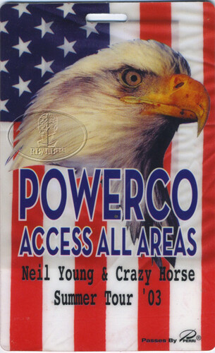 NEIL YOUNG 2003 TOUR LAMINATED BACKSTAGE PASS
