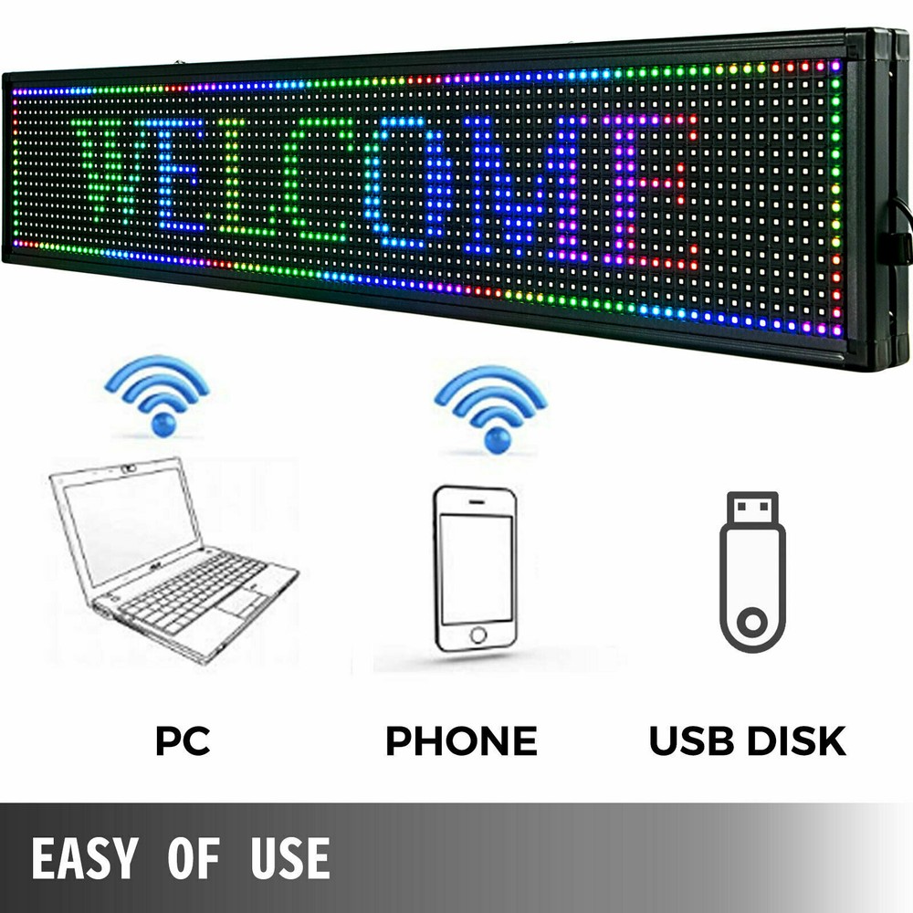 40"X8" LED Sign Scrolling Message Display Board RGB 7-Color Programmable Board