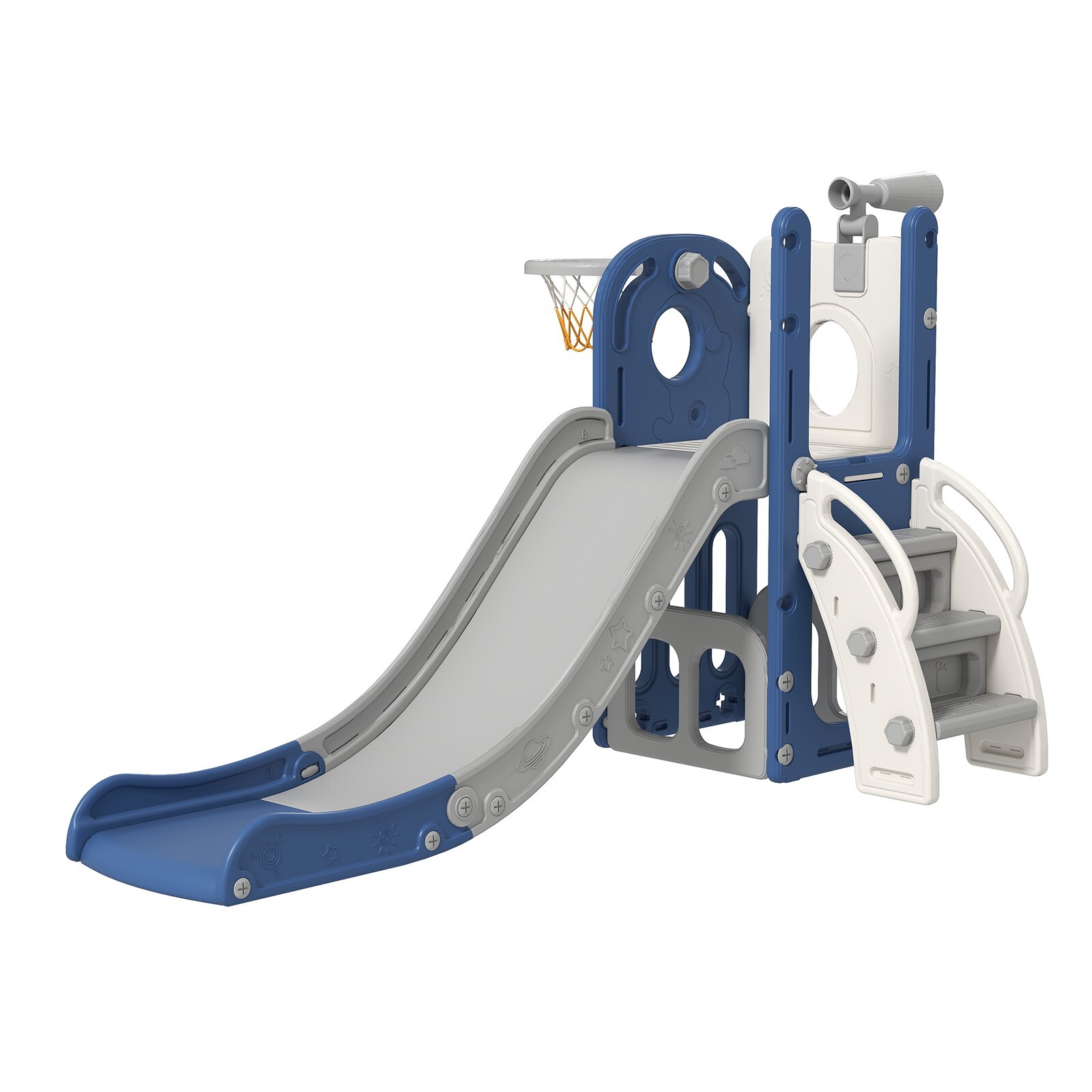 6 in 1 Toddler Playset Slide for Toddlers Age 1-3, Toddler Playground Blue