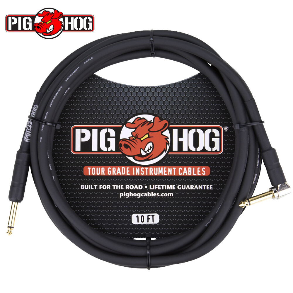 Pig Hog PH10R 10FT High Performance 8mm 1/4" - 1/4" Right-Angle Instrument Cable