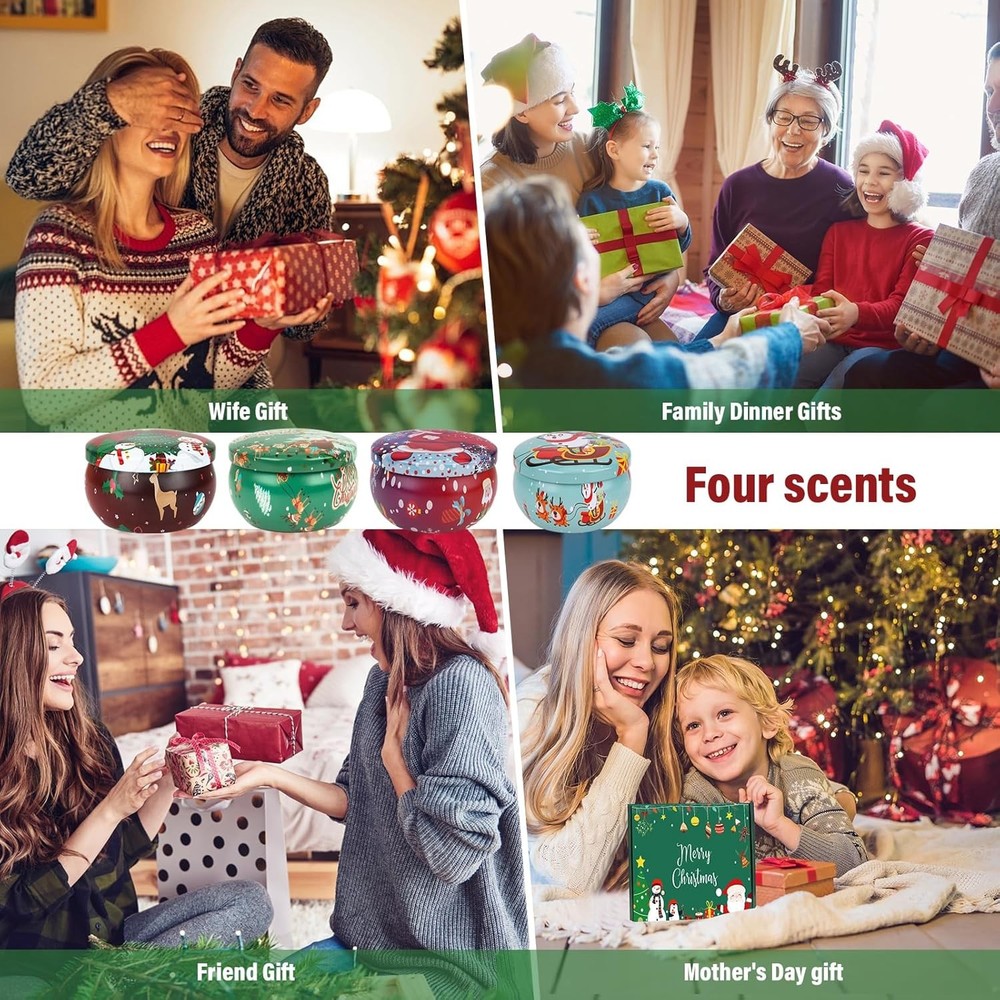 Christmas Candles Set - 4 Pack Scented Gift Red & Green
