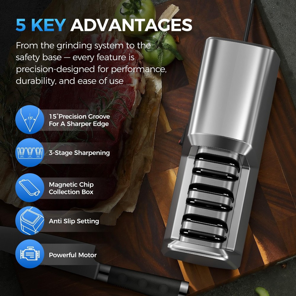 Knife Sharpener Electric for Kitchen - 3-Stage Kitchen Knife Sharpener - 15°P...