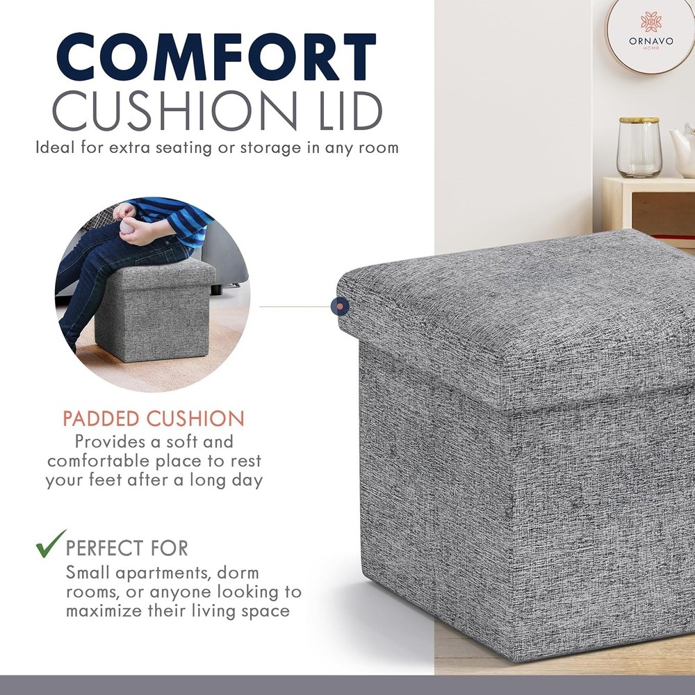 Home Small Storage Ottoman Foldable Collapsible Cube Square Linen Ottoman New