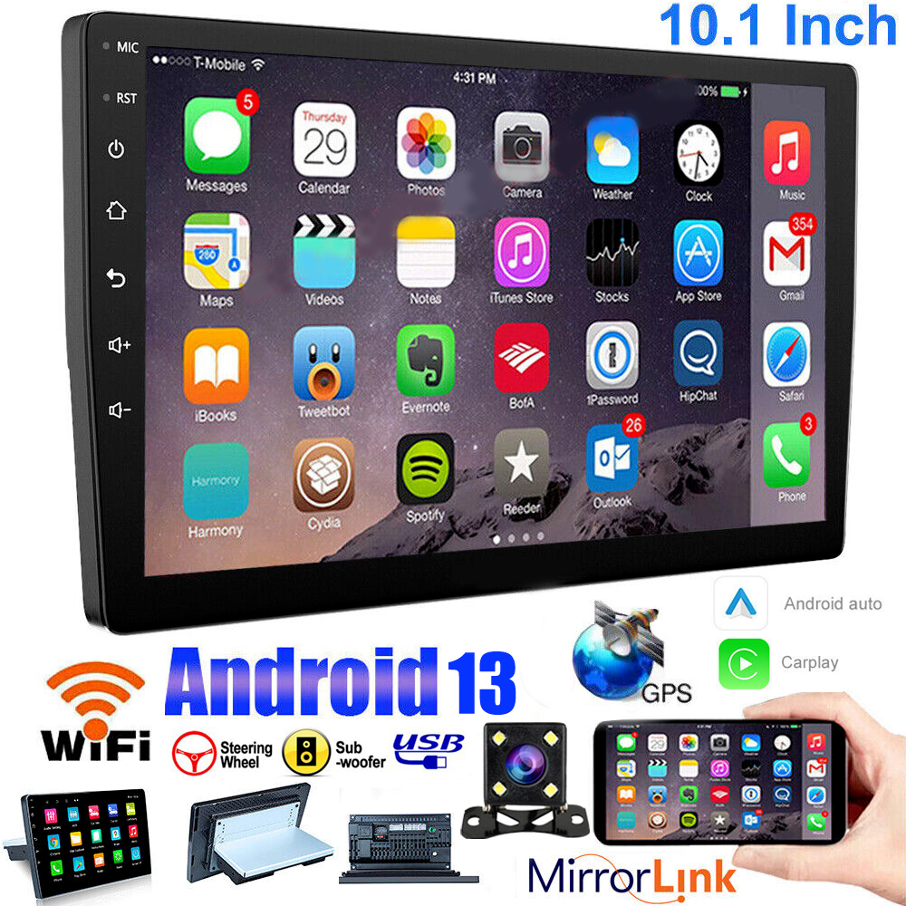 Single 1 Din Android 13 Carplay Car Stereo Radio GPS WIFI BT Touch Screen 10.1"
