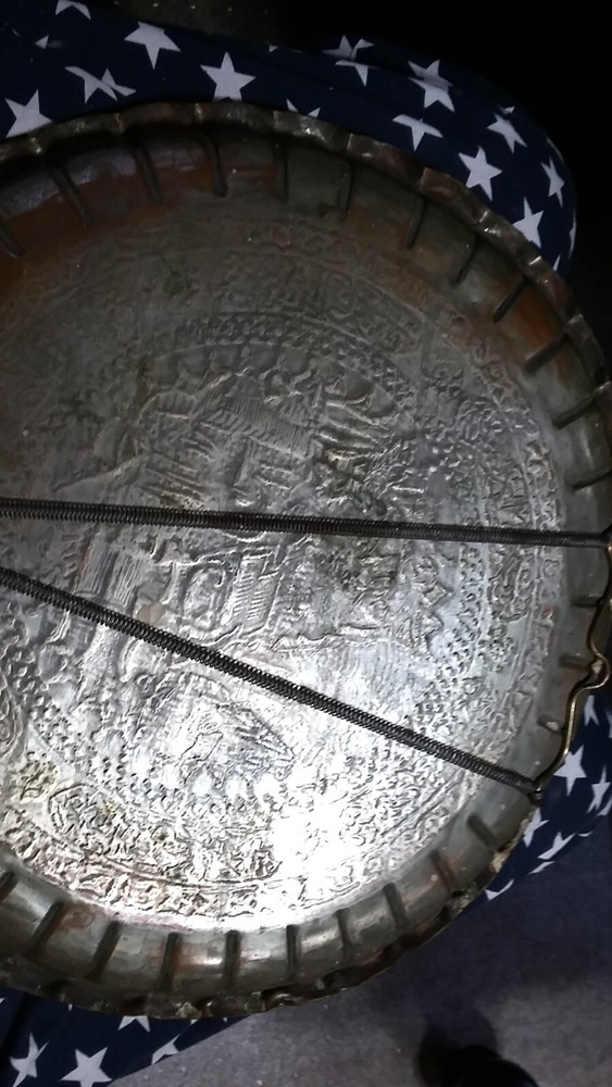 Antique Copper Tray Plate Engraved Repousse Middle Eastern Persian Arabic