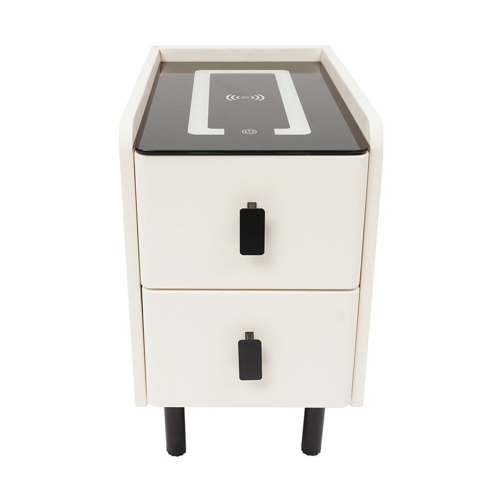 Smart Bedside Table Nightstands with Wireless Charging & LED Light & 2 Drawers