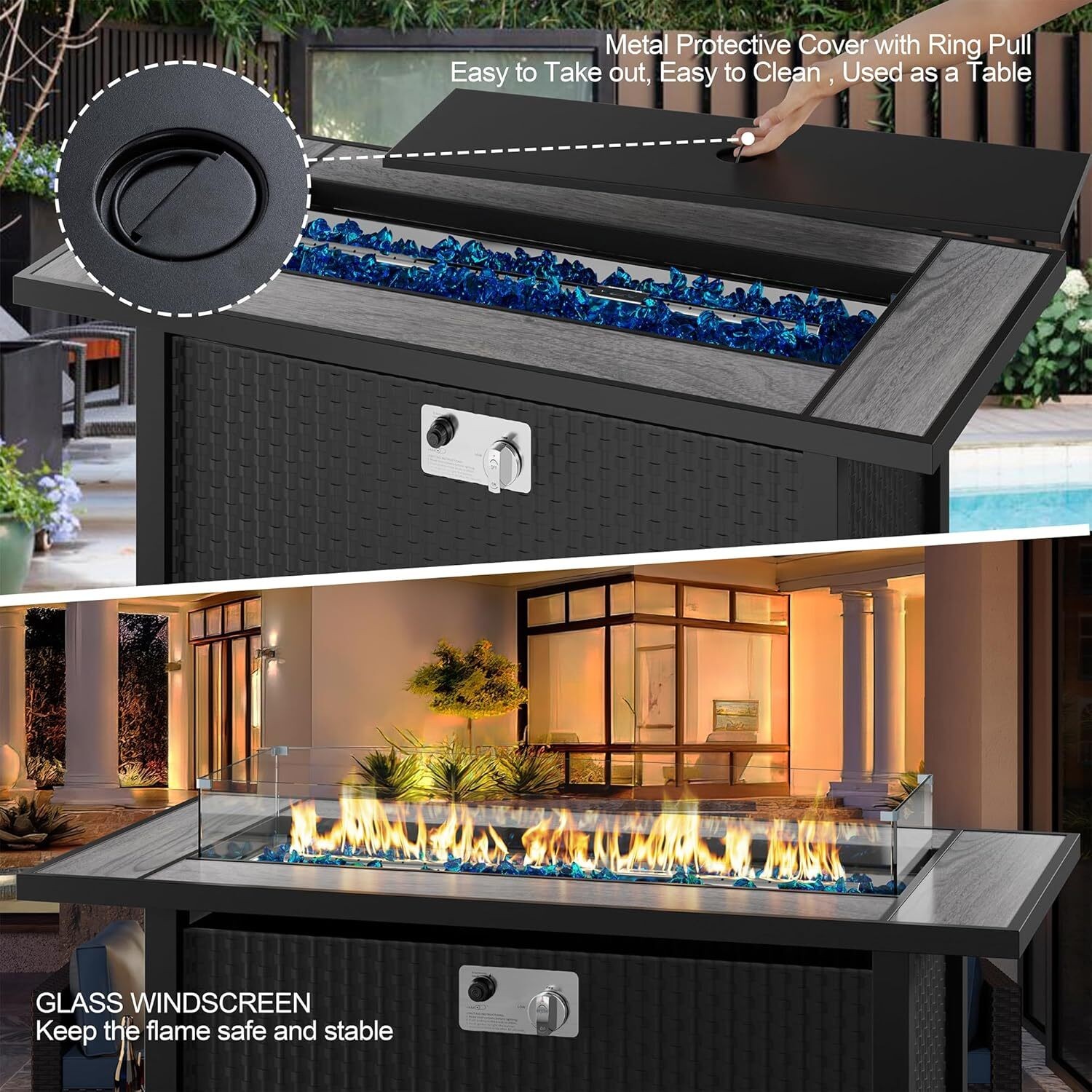 45 inch Outdoor Propane Fire Pit 50000 BTU Gas Fire Pit Table w/Lid for Patio