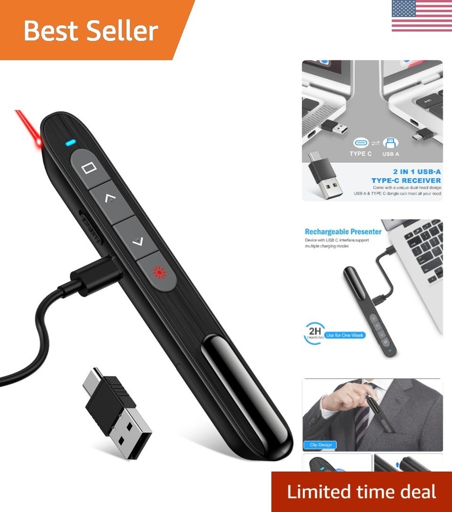 USB C Rechargeable Presentation Remote with Red Light,Wireless Preseter PPT S...