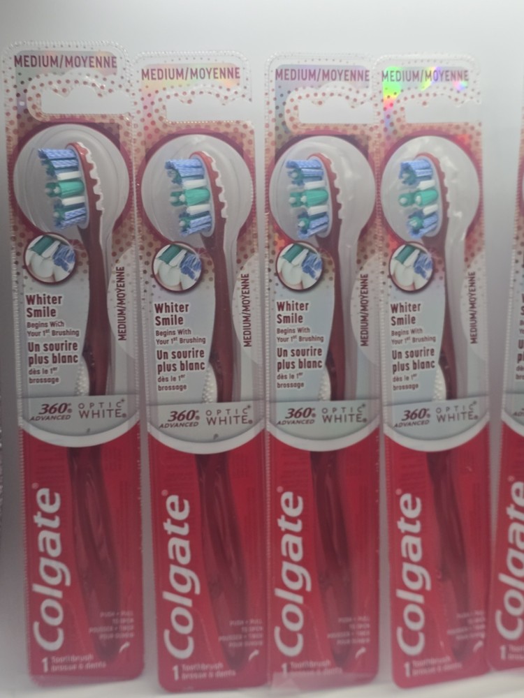 8 PACK - Colgate 360 Advanced OPTIC WHITE Medium Toothbrushes, Assorted Colors