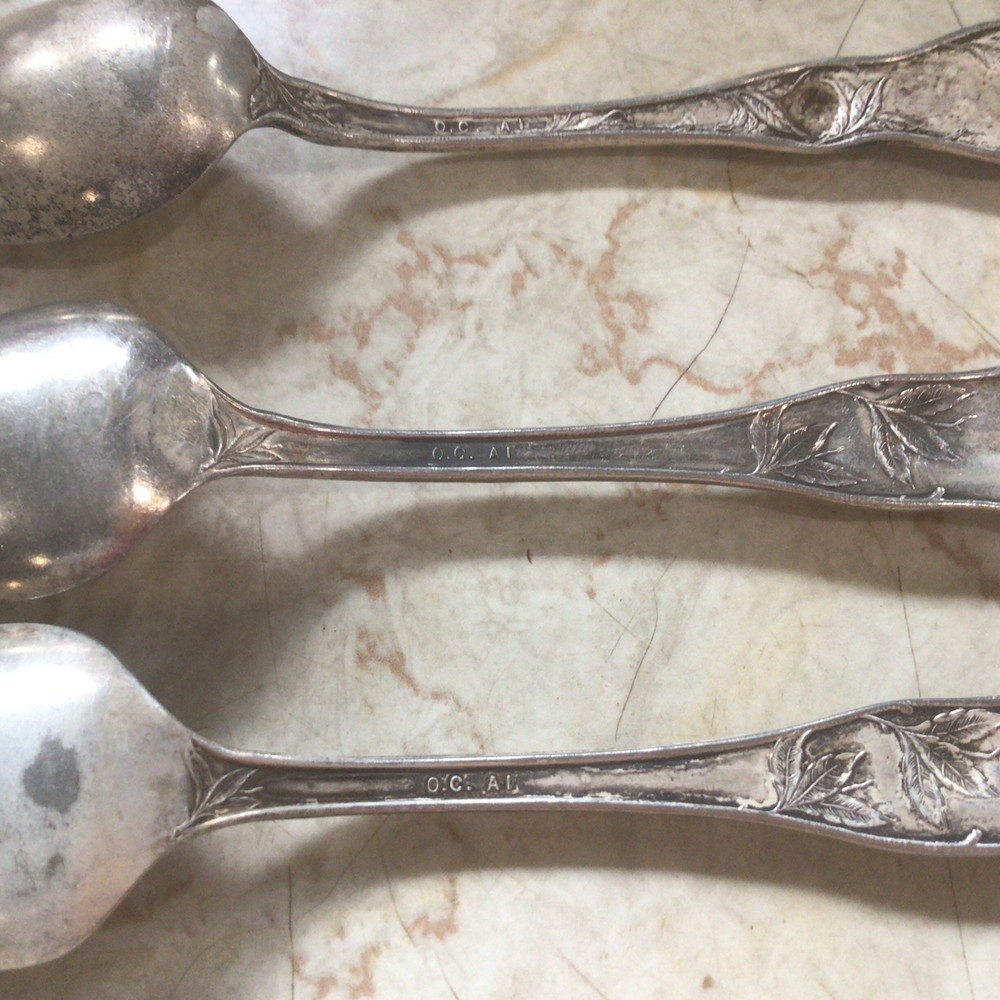 O.C. A1 Orange Pattern Silverplated Fruit Spoons Pair Lot of 3- Orange Blossom
