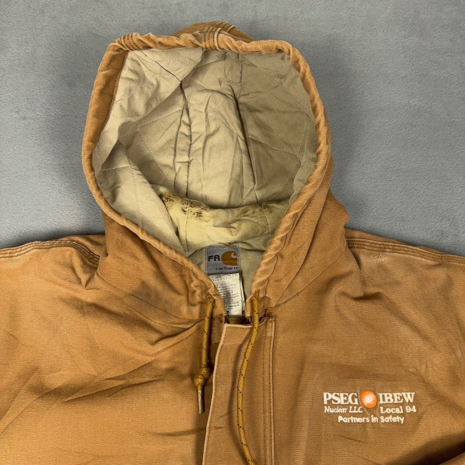 Vintage Carhartt FR J184 Duck Active Jacket Quilt Lined IBEW USA Made XL Tall