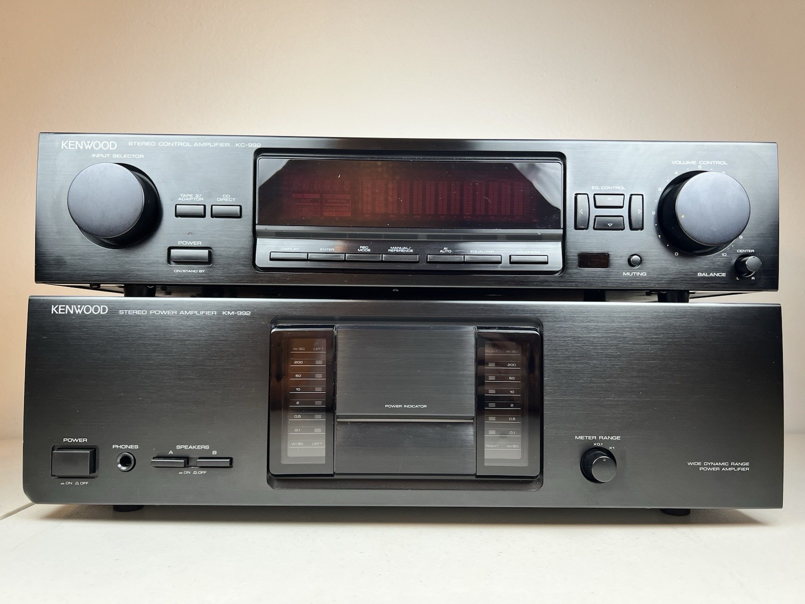 Vintage Kenwood KM-992 Stereo Power Amplifier & KC-992 Control Amplifier Tested